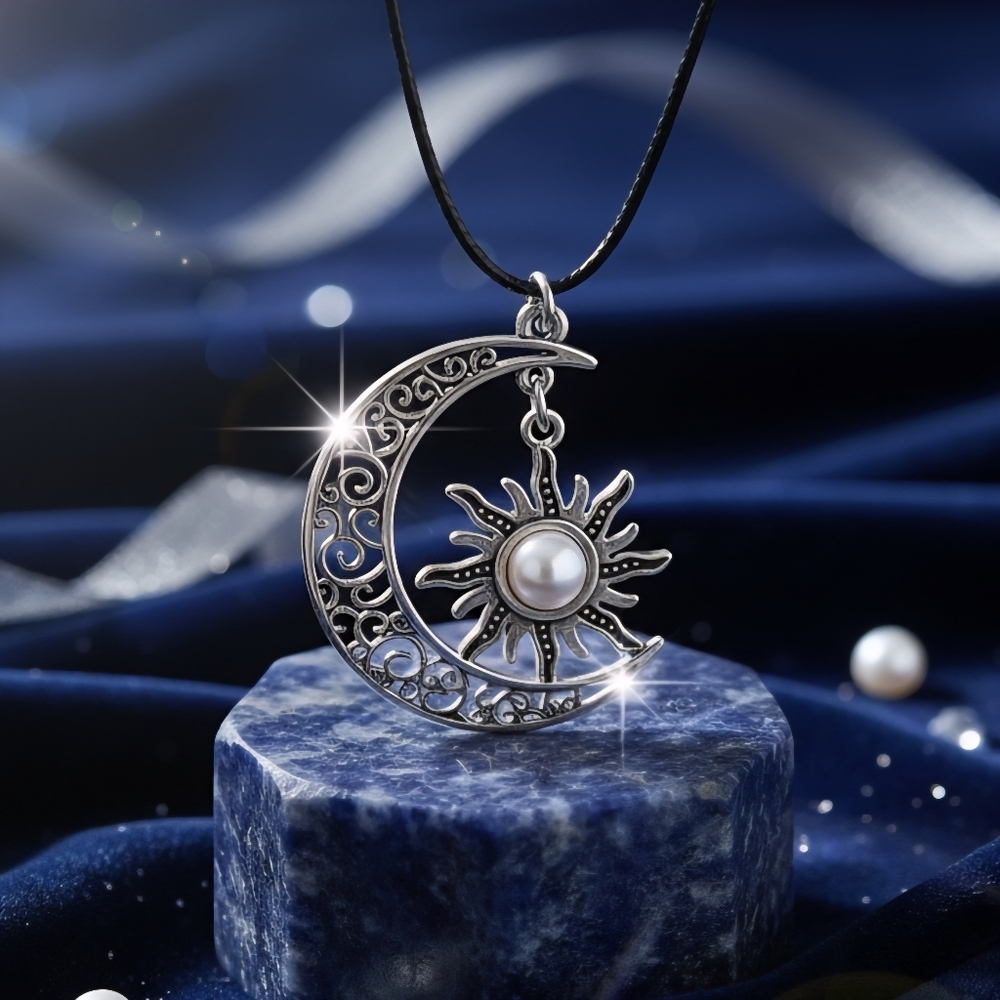 Celestial Sun Moon Silver Pendant Necklace Whimsigoth Witchy Boho Adjustable